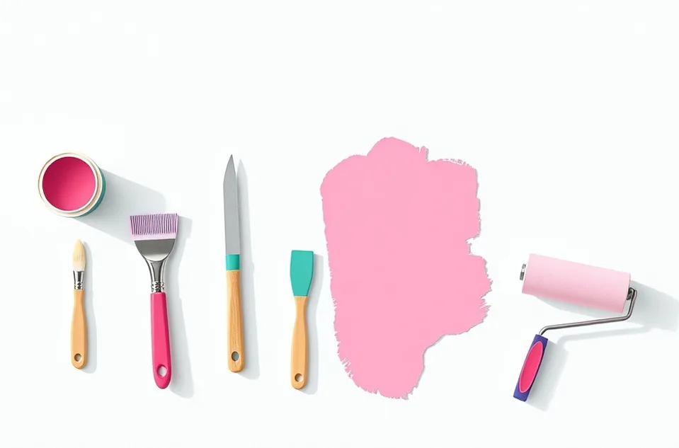 Outils de peinture disposés dans l'ordre des étapes du chantier
