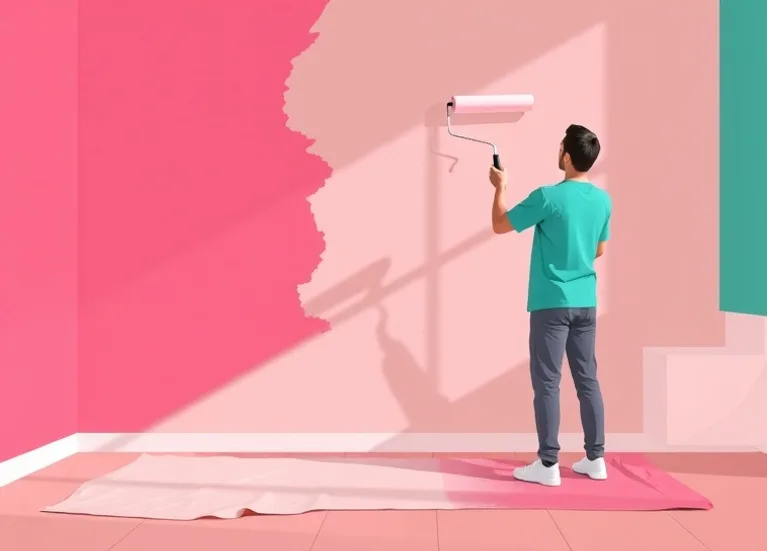 Peintre appliquant la peinture au rouleau sur un mur de salon